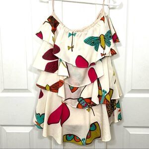 Judith March Strapless Tiered Ruffle Firefly Butterfly Top Tunic Size Small